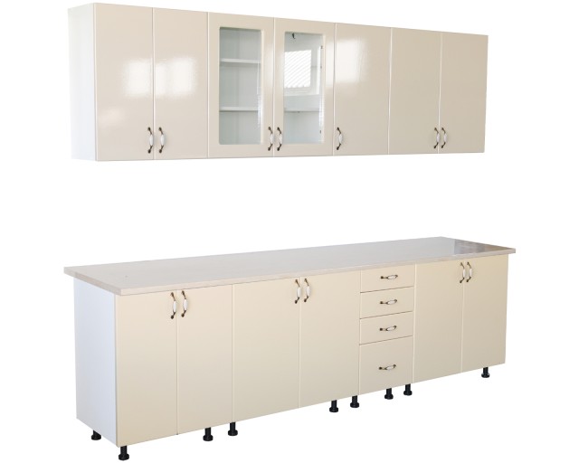 Bucatarie Zebra 260 cm din MDF Vanilie cu blat termoizolant culoare Marmura